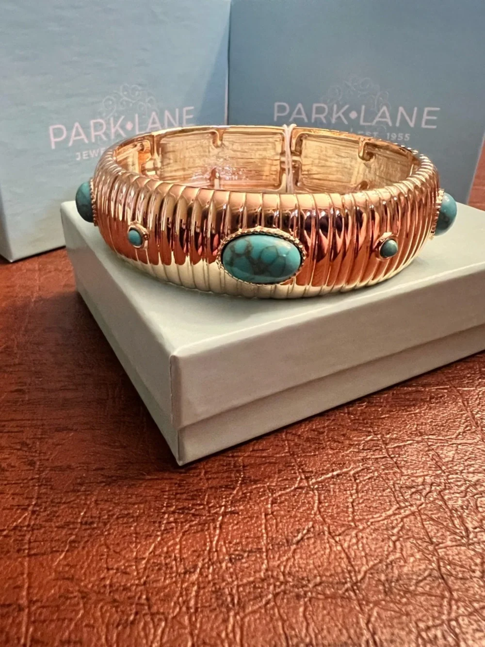 Park Lane RAE Gold and Turquoise Bangle Bracelet, Stretch to Fit,
